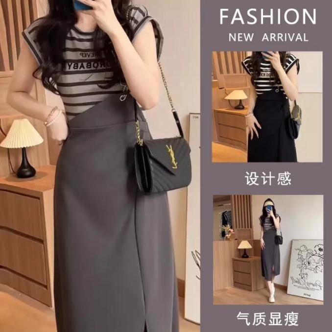 2025 Nursing Dress Summer Fashion Waist-Cinching Sweet Fake Two-Piece Striped Patchwork Strap Dress Slimming Outdoor Nursing Dress 0