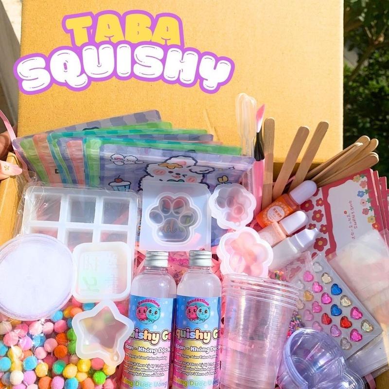 Bộ Kit Tự Làm Squishy Taba Đầy Đủ Keo, Khuôn, Cốm, Túi Đựng, Que Khuấy, Ly Nhựa, Màu, Bột Lông- DandBSlime - Đồ Chơi bộ làm squishy set bộ kit làm taba squishy nguyên liệu Toy