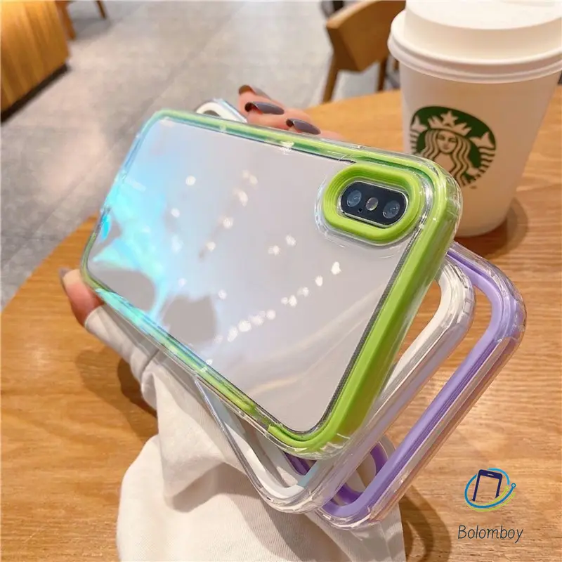 Ốp Điện Thoại Trong Suốt TPU Khung Đơn Giản Màu Macaroon, Thiết Kế 3 Trong 1, Tương Thích Với iPhone 11, 12, 13, 14, Pro Max, Mini, 6, 7, 8 Plus, X, XS Max, XR, SE, Chống Sốc Và Chống Thấm Nước, Ốp Lưng Điện Thoại Trong Suốt 2