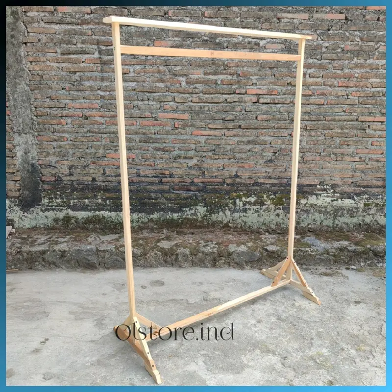 stand hanger kayu premium gantungan baju  jemuran baju simpel estetik premium kualitas bintang anti karat dan peyok Pakaian 5