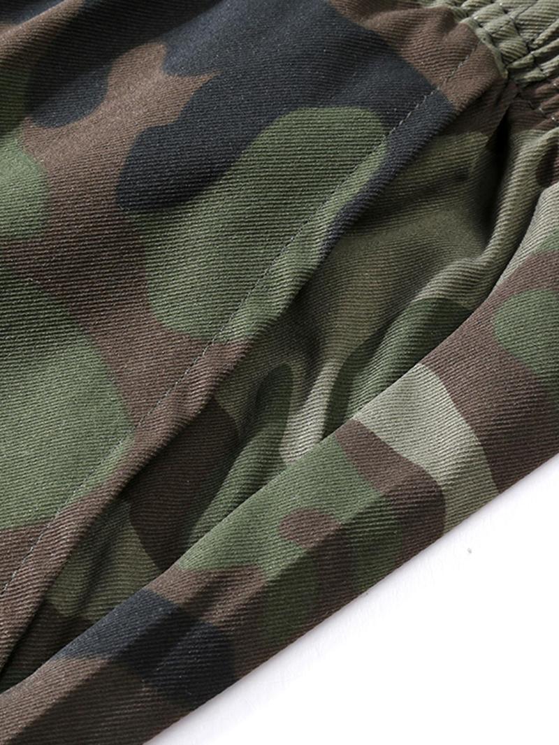 Product Introduction of Men's Camo Print Pocket Elastic Waist Cargo Pants, Regular Fit Casual Fashion Trousers for Outdoor Hiking, Woven Bottoms for Men 5