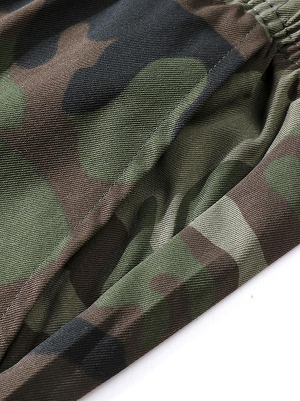 Men's Camo Print Pocket Elastic Waist Cargo Pants, Regular Fit Casual Fashion Trousers for Outdoor Hiking, Woven Bottoms for Men 4