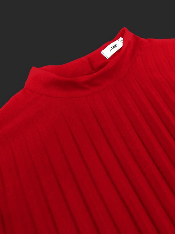 Plus Size Solid Color Cloak Sleeve Pleated Dress, Plus Elegant Keyhole Neckline Knee Length Dress for Party Holiday Wedding Guest, Women's Plus Clothes for All Seasons 5