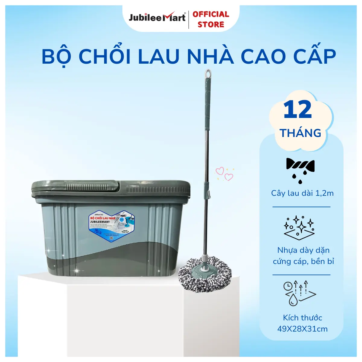 Bộ Chổi Lau Nhà Xoay 360 Lồng Inox Kèm Cây Lau Nhà Bông Microfiber Siêu Thấm Nước