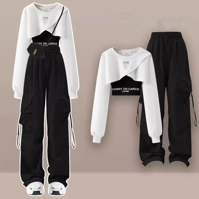 Product Introduction of Dopamine 00 S Cool Salt Girls Handsome Fried Street Overalls Hot Girl Suit Student Clothes Three-Piece Sweater jumpsuit  jeans jumpsuit  jeans Womenswear Lingerie yuki  đồ  bộ Comfort Casual 5
