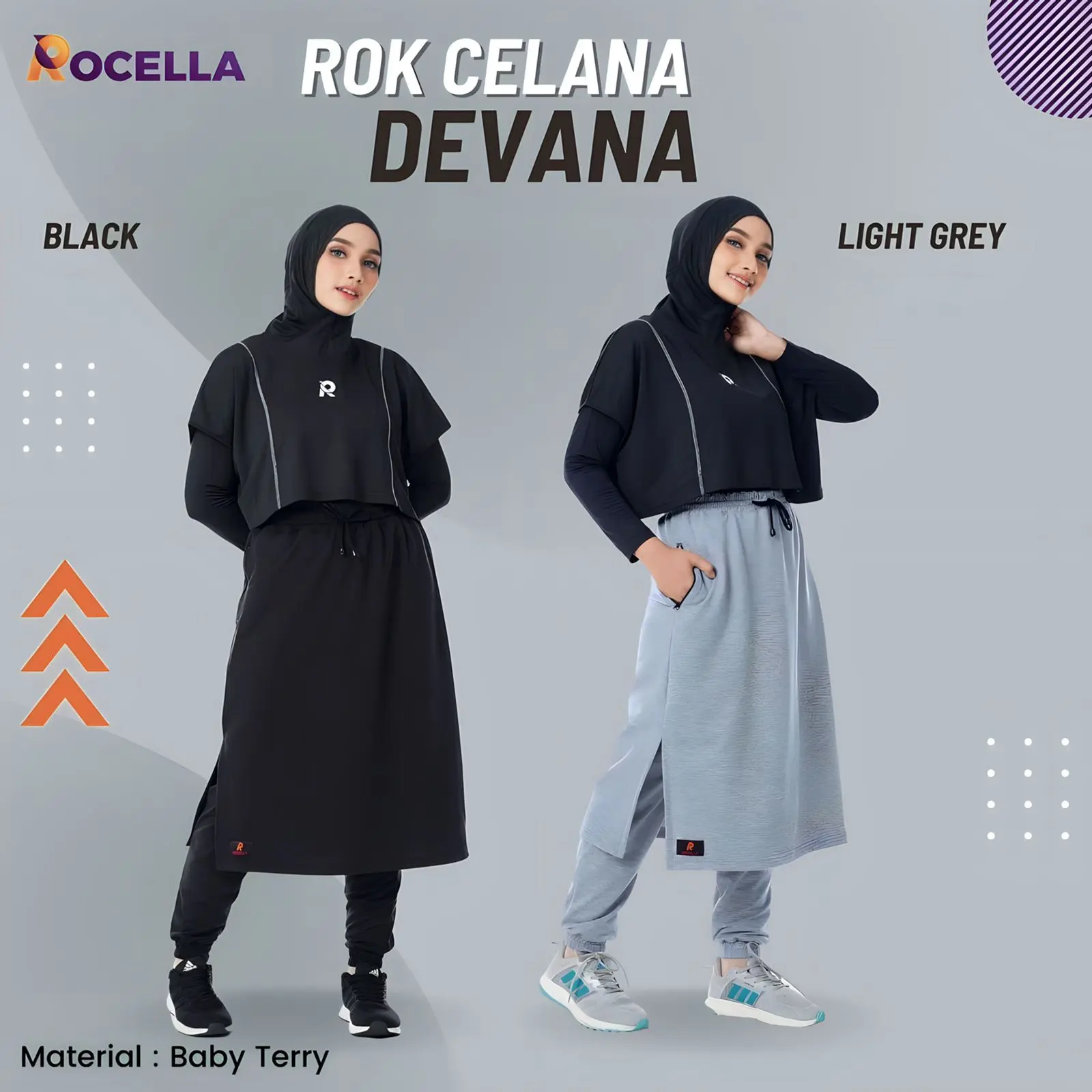 Rocella Hijab Gloria dan Rok celana Devana Setelan Olahraga Muslimah Pakaian Olahraga Outfit Olahraga Jogging Running Senam Lari Muslimah Muslim Panjang Wanita Baju Dewasa Sport Polos Hitam baju gym berhijab Sporty
