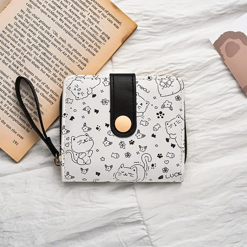 Cute Cat Pattern Zipper Coin Purse, Lightweight Coin Purse with Multiple Card Slots, Portable Fashionable Storage Bag for Teenager, Student, Teacher 2