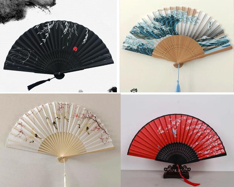 ( Sỉ) Quạt Cổ Trang Trung Quốc Xếp Cầm Tay Bằng Vải Lụa Thân Gỗ Decor Quạt