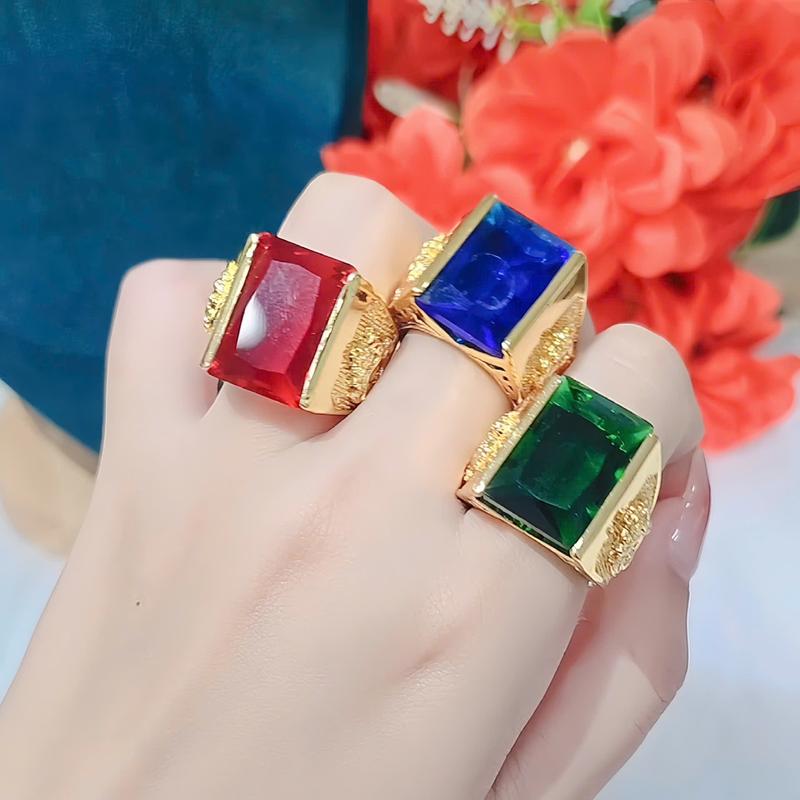  Nhẫn nam 7chỉ mặt đá vuông Titan không rỉ xi vàng bền màu đai nhẫn khắc rồng mẫu hot 