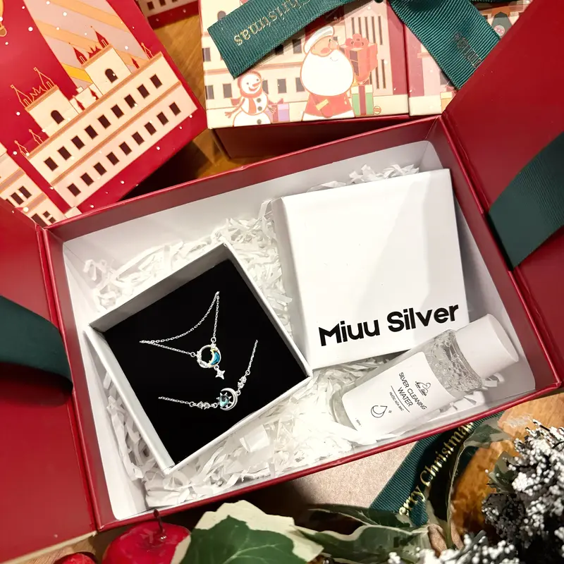 Hộp quà tặng Giáng sinh Miuu Silver, bộ quà tặng trang sức bạc 925 không có nến, box bao gồm sản phẩm và nước rửa bạc 0