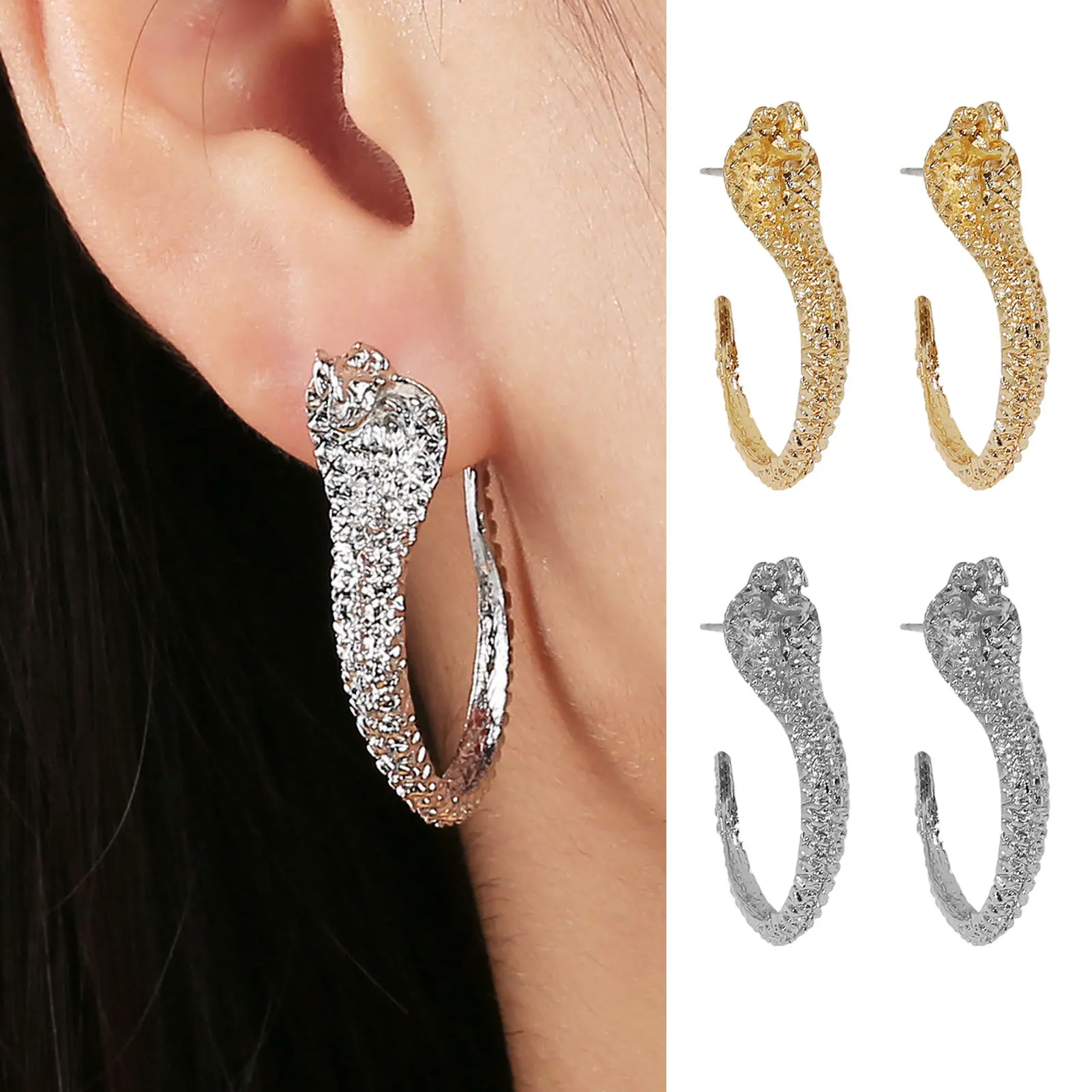 Nfpedgn-1 Pair Shining Rhinestones Vivid Appearance Stud Earrings Simple Snake Shape Ear Studs Jewelry Accessories