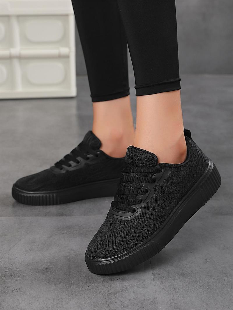 Product Introduction of Women's Fashionable Solid Lace Up Low Top Skateboard Sneakers, Casual Comfortable Sports Shoes for Daily Wear, Female All-match Round Toe Shoes for Daily Wear 11