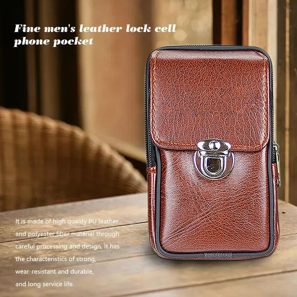 Double-layer Men's Waist Bag Pu Vertical Wear Belt Bag Outdoor Sports Belt Mobile Change Pocket