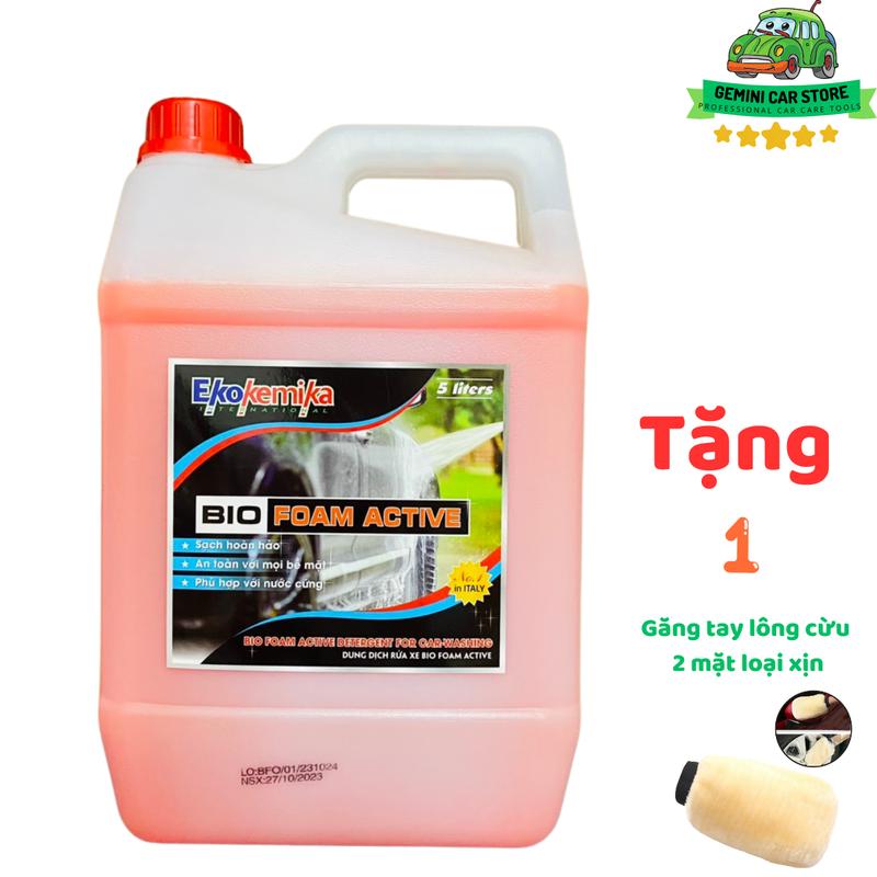  Nước rửa xe siêu bóng Ekokemika Foam - 1 Can 5 Lít. Tặng găng tay rửa xe cao cấp 