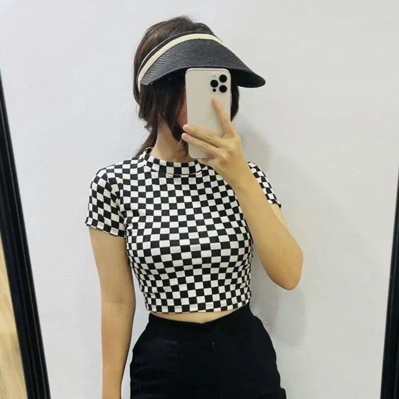 ANB - ZEC Kaos Crop GIAYU / Checker Catur Crop Top RIB Checkerboard / Atasan Wanita Crop top Checkered Jumbo Oversize 3