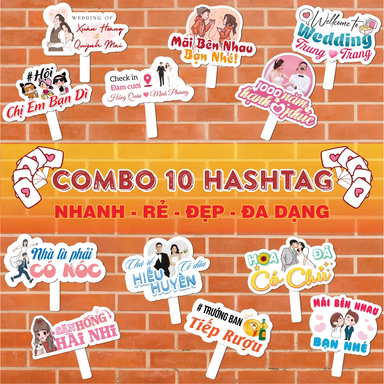 Combo 10 Hashtag Cầm Tay Chụp Ảnh Đám Cưới
