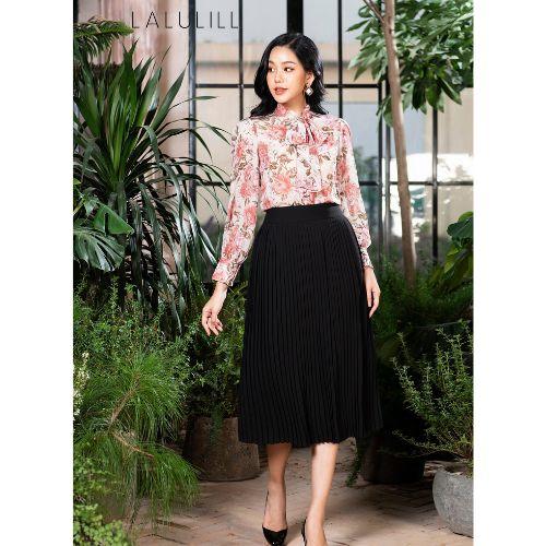 Product Introduction of LALULILL Chân váy hai lớp dập li lụa viscose - BC50 6