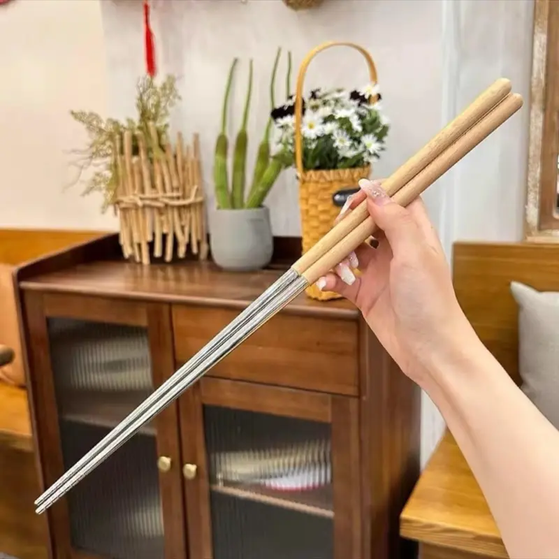 Set 2 đôi đũa chuyên xào nấu dài 40cm tay cầm gỗ cách nhiệt đầu đũa inox 304 an toàn tuyệt đối khi gặp nhiệt độ cao 6