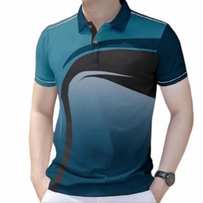 Product Introduction of Áo Polo Nam, Phong Cách Công Sở Thường Ngày Họa Tiết Gradient Hình Học, ngắn Tay, Chất Lượng Cao, Dành Cho Nam Menswear Có Cổ Shirt 5