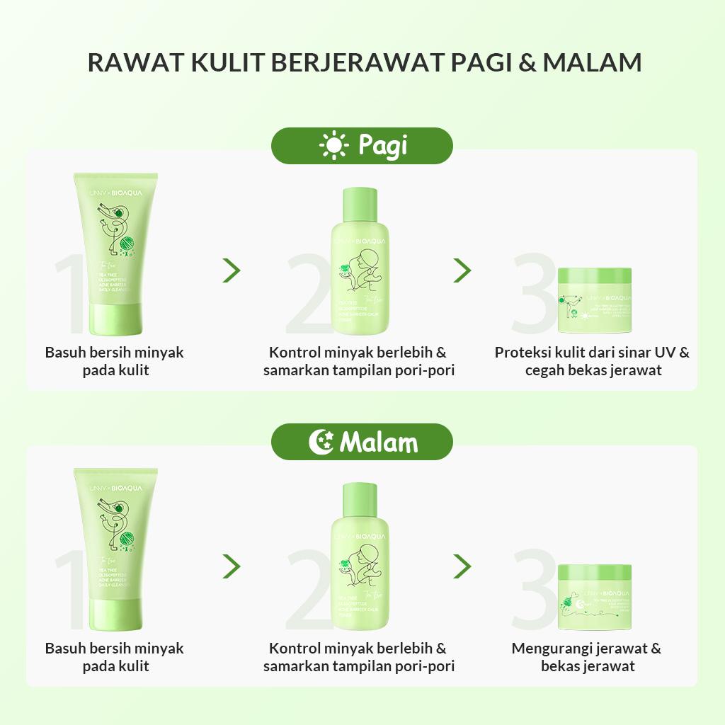 【Milk Brightening Set】BIOAQUA Milk Glowing  Facial   Skinacre Paket / Tea Tree Oligopeptide Acne Barrier Skincare kit Soothing Hydrating Face Wash  Cleanser +Toner +Sunscreen + Night Cream 【BPOM】