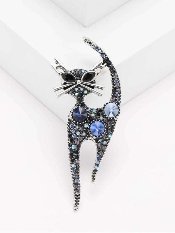 Cute Cat Design Brooch, Rhinestone Decorated Animal Themed Brooch, Fashion Accessories for Women & Men, Trendy All-match & Exquisite Jewelry for Birthday Gift 2