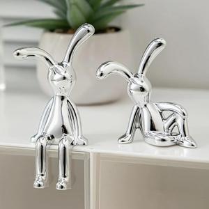 Adorno de resina con diseño de conejo, 2 piezas de estatua de conejo moderna, Coleccionables decorativos de temática fantástica para sala de estar, dormitorio y todo tipo de habitaciones, Decoraciones para habitaciones