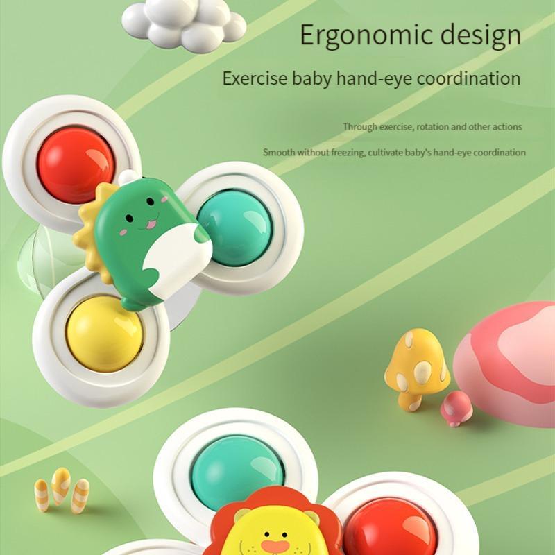 Suction Cup Spinner Toys, 3pcs/set Cartoon Animal Design Spinning Top, Rotating Finger Educational Grasping Toys, Rotating baby Toy with Suction Cup, Baby Toys Infant Toys Toddler Toys 4