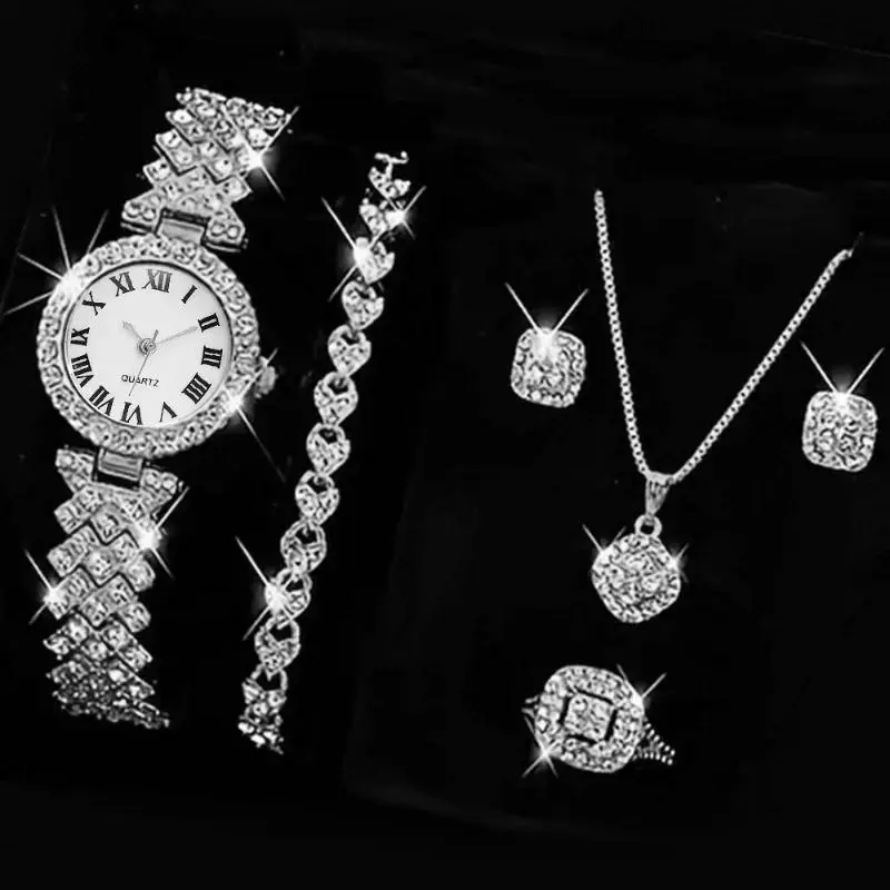 Bộ Đồng Hồ Nữ, Bán Chạy, Bộ 5 Chiếc, Bao Gồm Nhẫn, Vòng Cổ Và Hoa Tai, Thích Hợp Cho Cổ Tay Nữ, Phong Cách Thường Ngày Đồng Hồ Nữ, Bộ Vòng Tay, Đồng Hồ, Không Có Hộp