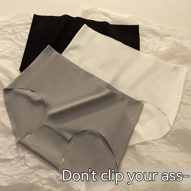 5 Pieces Seamless Ice Silk Underwear Women's Mid-Waist Hip Lifting Young Lady Junior High School Students Korean Style Breathable Cool Briefs Thin Panty Basic Womenswear Comfort
