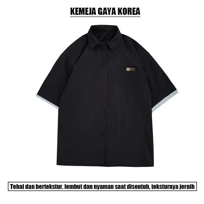 Kemeja pria lengan pendek korean style oversize kemeja hitam cowok kasual kemeja batik longgar kemeja panel pria kaos couple pasangan kemeja polos korea Premium Impor kemeja2023 Remaja 8