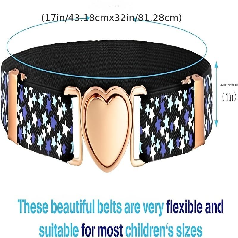 4pcs Girls' Elastic Stretch Belts with Heart Buckle - Casual, Comfortable Waistbands in Blue, Black, and Pink Patterns for Casual Attire 1