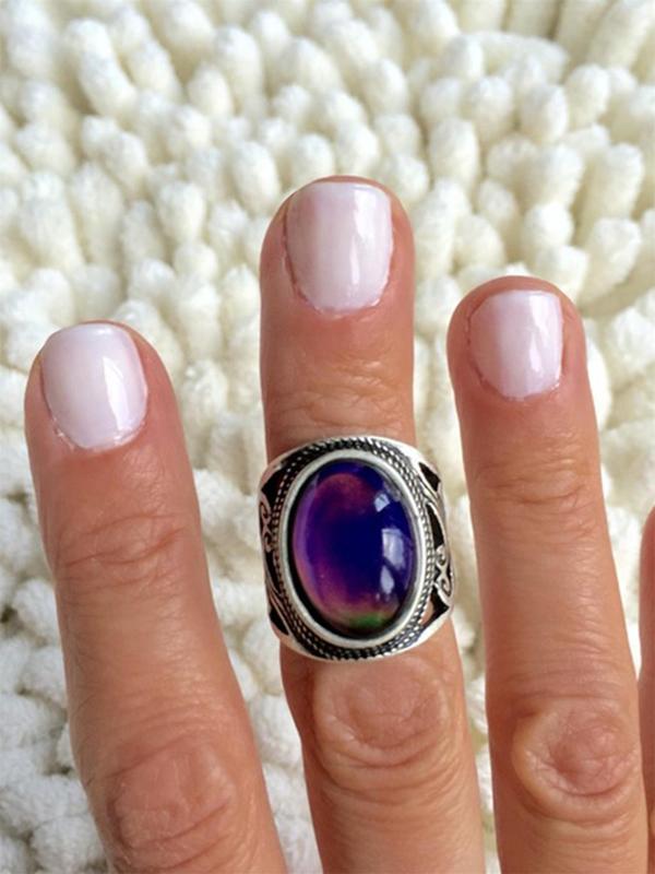 Vintage Oval Shaped Artificial Gemstone Decorated Ring, Fashion Accessories for Women, Trendy All-match & Exquisite Jewelry for Birthday Gift 3