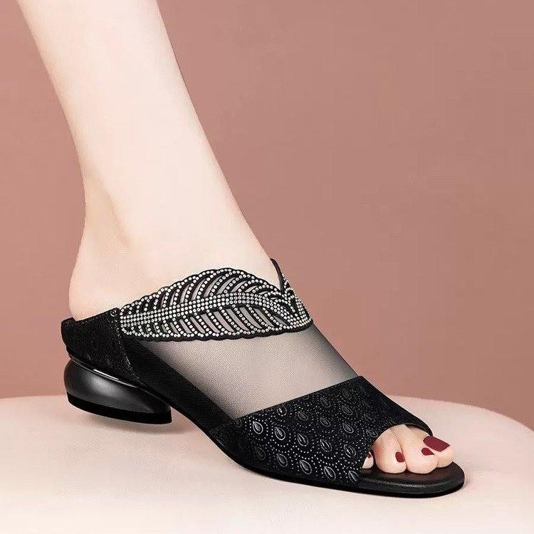 Dép Gót Chunky, Mùa Hè Mới, Thiết Kế Lộ Ngón Chân Thời Trang, Phong Cách Hàn Quốc, Dép Lê, Giày Nữ, Quốc Tế Thương DéP Shoes 0