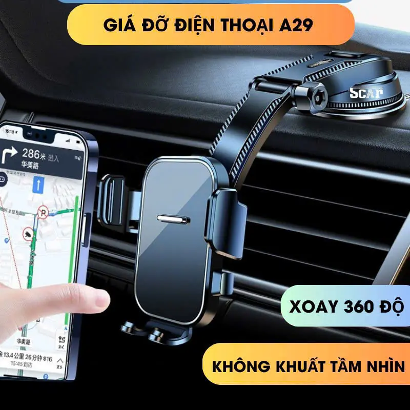 Giá đỡ điện thoại trên ô tô dạng thác nước A29, xoay linh hoạt, hút chân không mạnh mẽ, đệm silicon chống trầy xước taplo gi áđỡđ i ệ n giadodienthoai  oto360 car  accessories 0