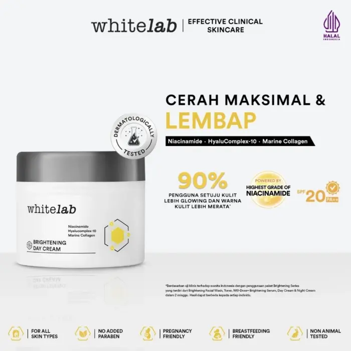 Whitelab Brightening Day Cream - Pelembap Krim Pagi Pencerah Wajah Untuk Kulit Kering Dengan Niacinamide, Hyaluronic & Collagen serum 0