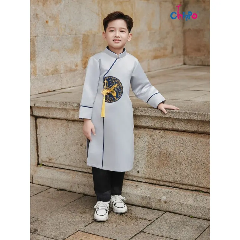 Áo dài tết dáng cách tân hình chim Hạc đón tết Chippo cho bé trai từ 3 đến 15 Tuổi(12-55Kg) AD hạc 4