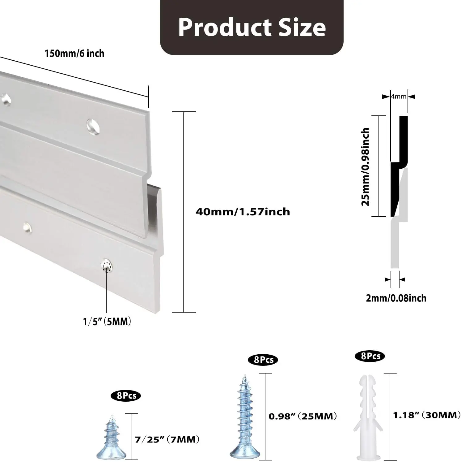 French Cleat Picture Hanger, Aluminum Z Hanger Interlocking Wall Mounting Bracket Hardware(6inch-2Pairs)