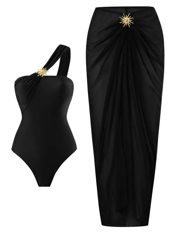 Women's Plain One-piece Swimsuit & Summer Swimming Cover Up Skirt Set, Casual Fashion Swimwear Set for Beach Holiday Vacation, Ladies Swimsuit for All Seasons, Swimsuit Summer, Swimsuit Coverup, Beach Outdoor Wear 4