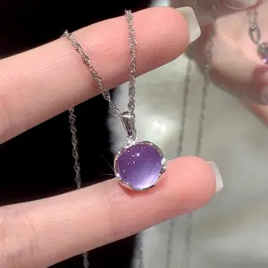 【Sktlz Barang akan dikirim dalam 24 jam】Kalung Kristal Ungu Manis dengan Gantungan Elegan, Desain Halus & Mewah untuk Tali Leher, Hadiah Kado Sahabat Wanita (Stylish & Cocok untuk Berbagai Gaya Sweater)