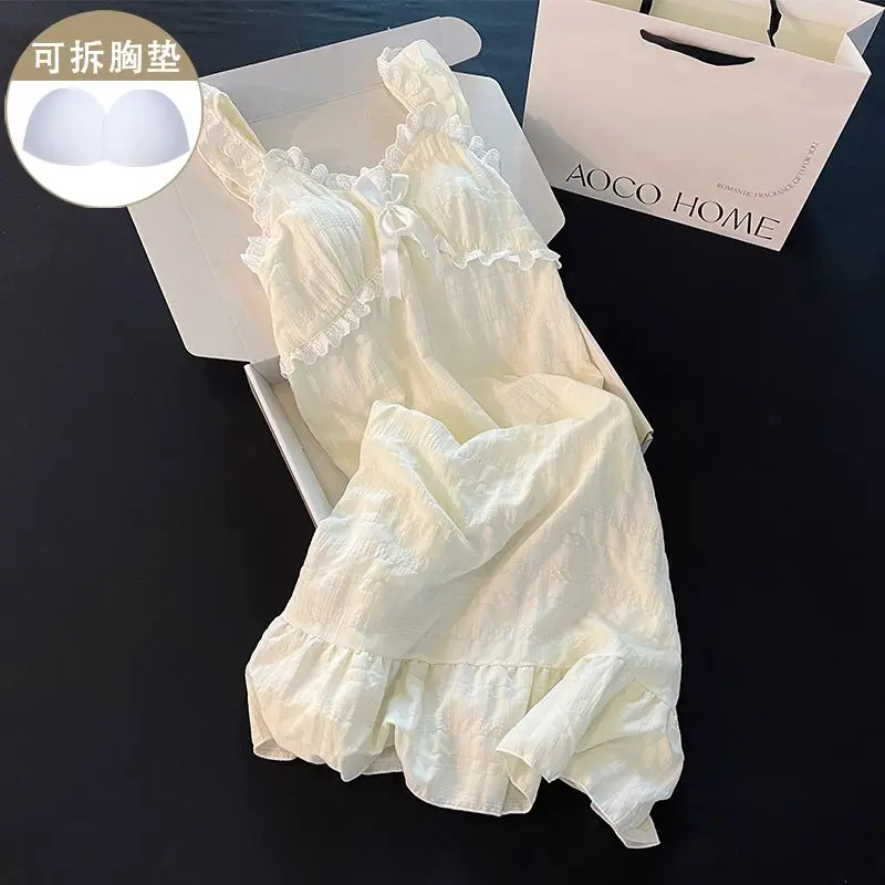 Váy Ngủ Đệm Bông, Dành Cho Phụ Nữ, Phong Cách Công Chúa Mùa Hè, Dây Đeo Ren Ngọt Ngào Đồ Ngủ Mỏng Mùa Hè, Đồ Mặc Nhà Dáng Rộng, Thích Hợp Cho Phụ Nữ