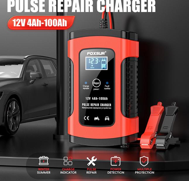  FOXSUR sạc bình ắc quy ô tô xe máy 12V 100AH Foxsur có chức năng khử sunfat phục hồi ắc quy thông minh tự ngắt khi đầy 