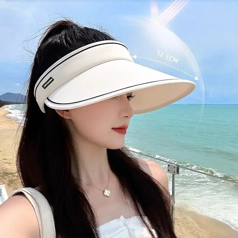 New Sun Hat Can Roll Large Eaves All Summer Female Sun Protection Hat Hollowed Out Beach Cycling Sun Shade Empty Top Hat