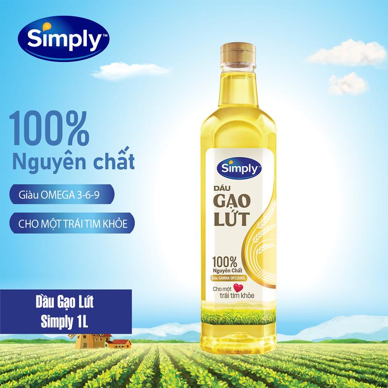 Dầu Gạo Lứt Simply Nguyên chất 1L - Dầu ăn cao cấp cho món ăn ngon
