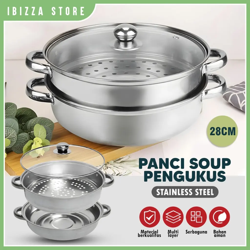 PANCI KUKUS 2 TINGKAT 28CM, STEAMER STAINLESS STELL COD