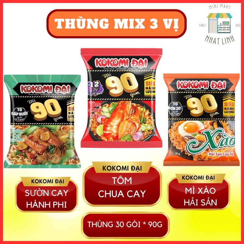 Mì Kokomi Đại Gói 90g Thùng Mix Đủ 3 Vị Tôm Chua Cay・Sườn Cay・Mì Xào Hải Sản