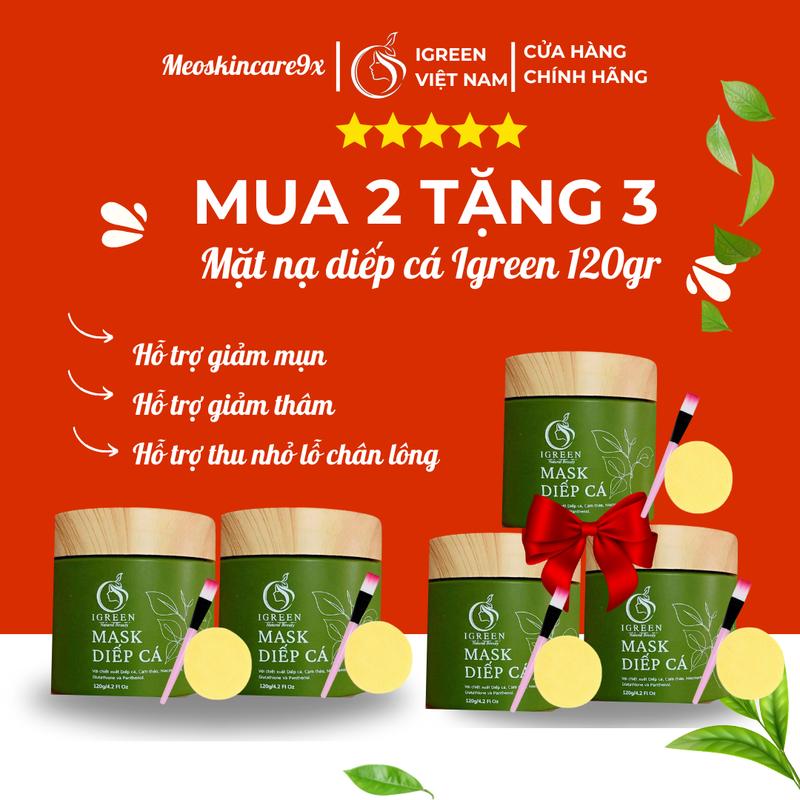 [MUA 2 TẶNG 3] Mặt nạ Diếp Cá Igreen, mask tươi, Natural Beauty, Women chăm sóc  120gr, dưỡng  mặt mềm mịn, tất cả các loại . Dạng đất sét, hỗ trợ hút bã nhờn, thu nhỏ lỗ chân lông, kiềm , skincare nữ mặt  nạ giảm thâm mụn cho da dầu mặt  nạ