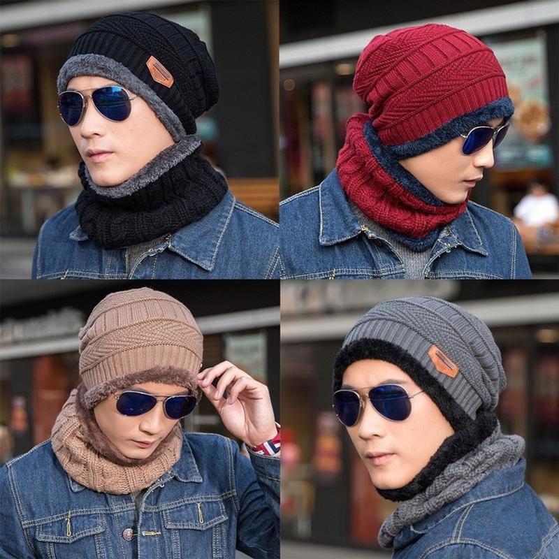 Mũ Nón Len Nam Nữ Hàn Quốc Trùm Đầu Thời Trang Kèm Khăn Ống Quàng Cổ Tháo Rời Được Mũ Len Kèm Khăn Người Lớn Lót Lông Cao Su