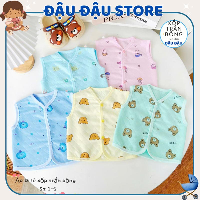 Set 3-5 Áo Gile Xốp Trần Bông Thu Đông Cho Bé Sơ Sinh nhiều màu cổ tàu cúc giữa mềm mại cho bé trai bé gái 3-13 kg AXOP02 Đậu Đậu Store