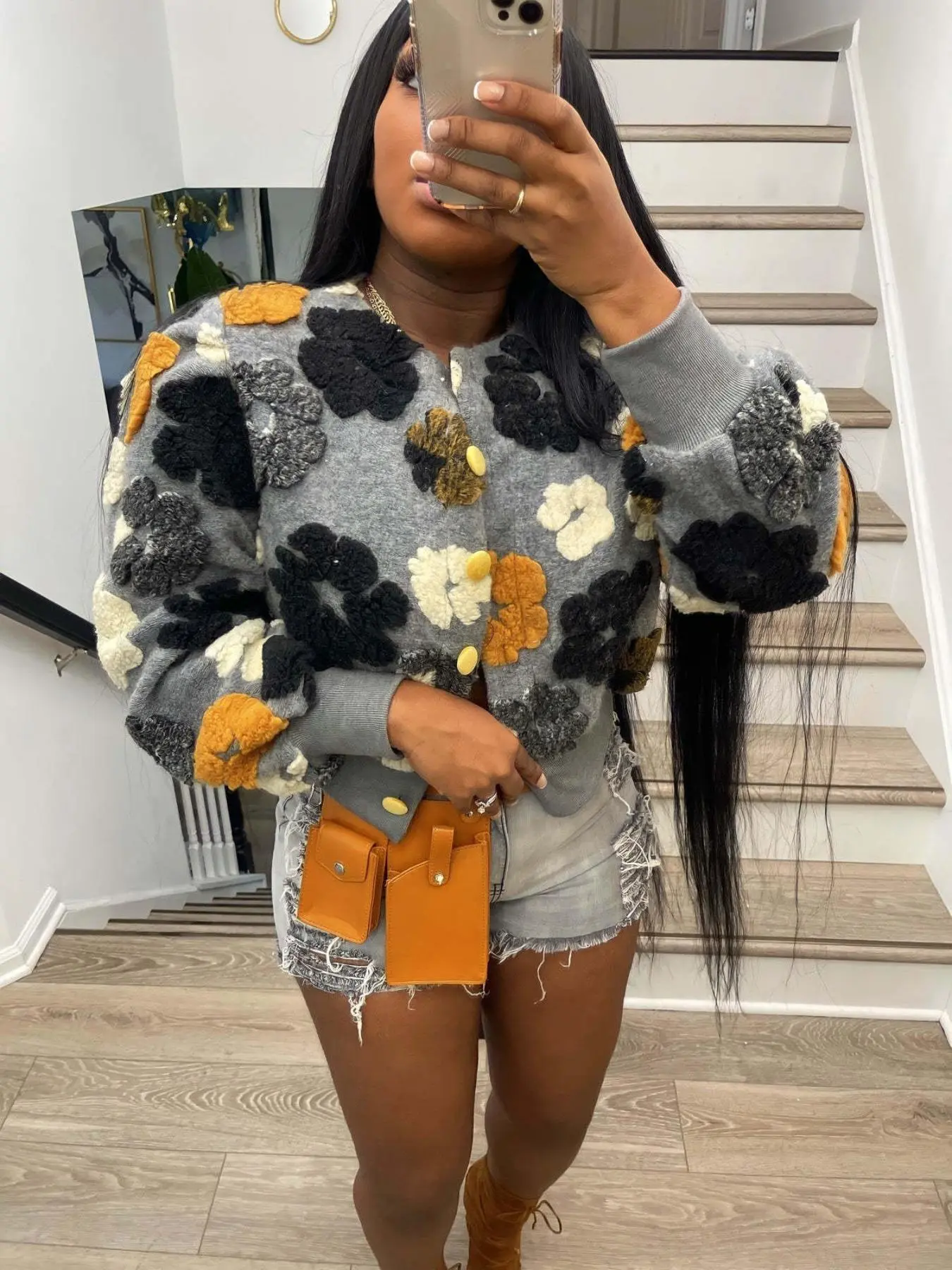 Women's Floral Jacquard Button Front Jacket, Casual Long Sleeve Round Neck Outerwear for Daily Wear, Ladies Clothes for All Seasons, Ditsy Floral Long Sleeve Top, Jackets for Women, Coat