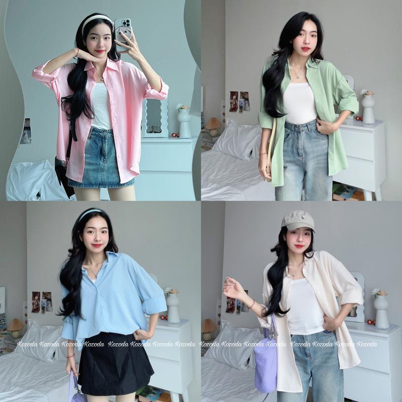 Áo kiểu nữ, áo sơ mi nữ dài tay chất lụa cát full 5 màu pastel mùa hè Hàn Quốc Kozoda Women SM159 Top Cat
